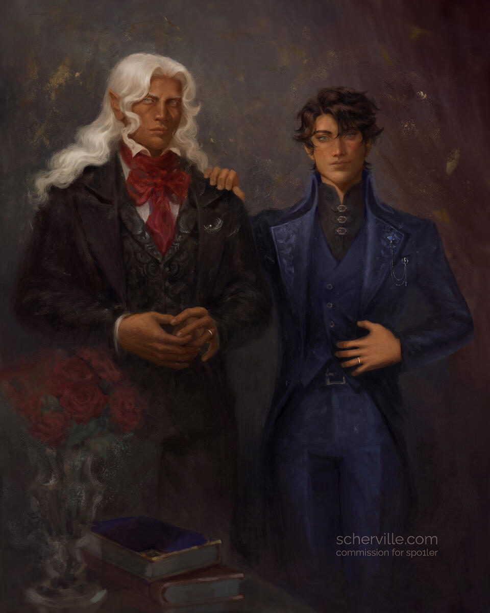 Rhodar and Leon - a digital illustration, 2026.
