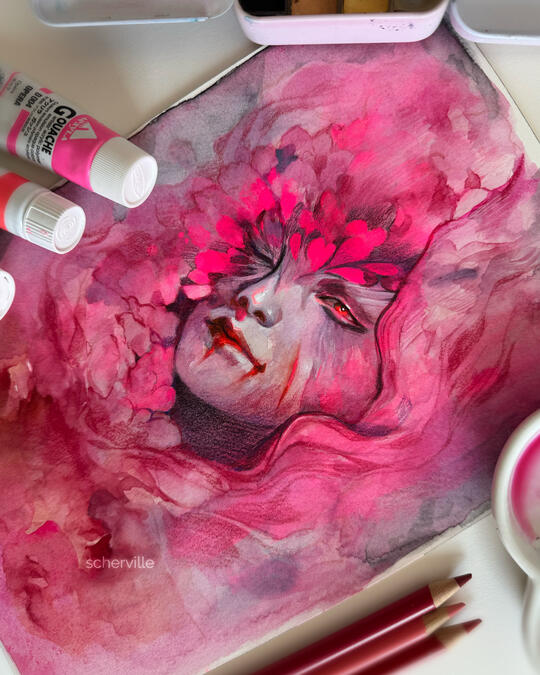 Watercolour and acryla gouache